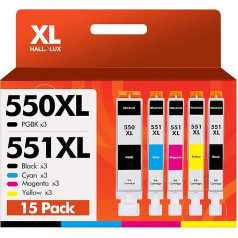 HALLOLUX 550 XL 551 XL Multipack Compatible with Canon PGI-550 XL CLI-551 XL for Pixma MX925 MX920 MG5650 MG5550 MG6650 iP7250 iX6850 iP7200 MG6450 MX725 MG550 450 MG7150 MG7500 MG5400 MG6350 (Pack of