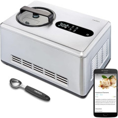 MEDION Smart Ice Cream Maker with Compressor (Self-Cooling, 2 Litres, App Control Including Ice Recipes, Yogurt, Ice Cream, Sorbet, LED Display, Stainless Steel, MD12170)