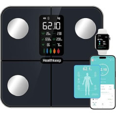Healthkeep Body Fat Scales Personal Scales Digital Scales with Body Fat and Muscle Mass for 15 Body Data Heart Rate Monitor People with Large VA Screen with App for iOS and Android