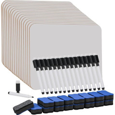 Hisredsun Pack of 32 Small Dry Erase White Board, 21 x 30 cm Double-Sided Mini Whiteboard with 32 Pens and 32 Erasers, Durable Portable Whiteboards for Classroom, Home and Office
