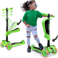 Hurtle Kinderscooter mit klapp-/abnehmbarem Sitz, großen Rädern & LED-Licht, 4 Höhenoptionen, max 60 kg, ab 2 Jahren