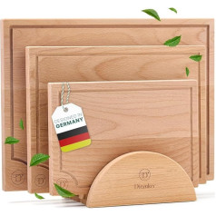 DIEMKER Premium Chopping Board, Set of 3, Made of Robust Beech, Chopping Boards with Juice Groove and Board Stand, 2 cm Thick Wooden Boards (40 x 30, 33 x 25, 27 x 19 cm), Solid Beech Wood (Set of 3)