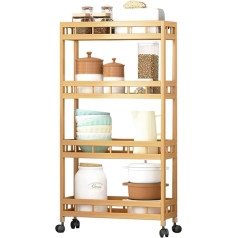 TIE-DailyNec Kitchen Trolley Kitchen Island Trolley on Wheels Serving Trolley Bamboo Trolley with 4 Levels Small Kitchen Trolley for Kitchen Serving Bar Versatile Use (50 x 18 x 96 cm)