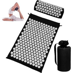 Lam-lord Acupressure Mat, 3-Piece Yoga Acupressure Mat and Pillow Massage Set with Carry Bag for Full Body Acupuncture, Massage, Pain Relief and Stress Reduction (Black)