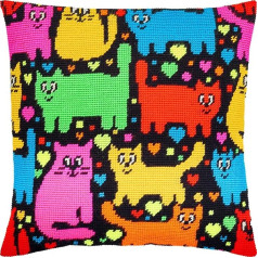 Puzzle with Cats Needlepoint Set Throw Pillow 16x16 Inch Printed Tapestry Canvas European Quality