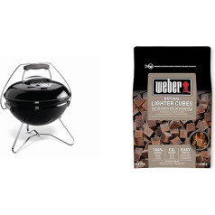 Weber 1121004 Smokey Joe Premium, Charcoal Barbecue, 37 cm, Black, for Travel, Portable & 17612 Lighter Cube, Brown, No Additives, Pack of 48