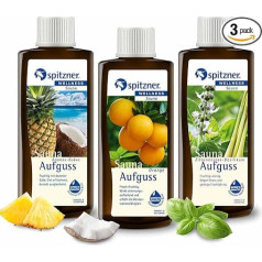 spitzner Sauna Infusion Set Emotion (3 x 190 ml) - Wellness Sauna with Aromatic Sauna Fragrance Pineapple Coconut Orange and Lemongrass Basil