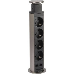 LEGRAND, Incara Tower 60 654977 Built-In Socket with Lift System, Multi Desk Socket, 2x FTP Cat 6 RJ 45 Data Socket, 4x Sockets, 2P+E Plug, 60 mm Diameter, Installation Depth: 356.5 mm,