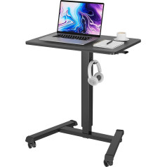 BONTEC Standing Desk, 65 x 45 cm, Height-Adjustable Desk/Mobile Standing Table with 4 Wheels, Standing Seat Desk with Wheels, Overbed Table for Living Room, Max 15 kg, Black