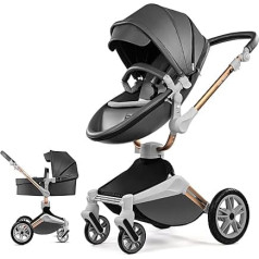 Hot Mom 2-in-1 Pushchair with 360° Rotation Function, Combination Pram with Baby Tub/Pushchair, PU Tyres and Faux Leather Seat (Dark Grey)