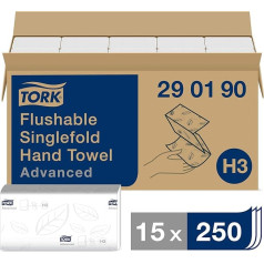 Tork 0290190 Quick Dissolve Zigzag Paper Hand Towels for Refill for Paper Towel Dispenser, H3 Advanced - 2-Ply, White - Bulk Pack of 15 x 250 Towels