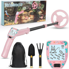 Metal Detector Children, Diealles Shine Metal Detector for Children with LCD Display, Adjustable Handle and Waterproof Search Coil, Metal Detector with Shovel Rake (Pink)