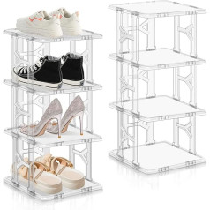 JOENCOST Shoe Rack 8 Levels Shoe Rack, Vertical Cabinet Wooden Shoe Stand Narrow Shoe Storage Space Saving Stackable Shoe Stand for Hallway Bedroom Kitchen Entrance Area (White 8 Levels)