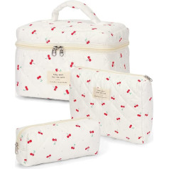 RuiDay 3 Pieces Portable Makeup Bag Cosmetic Bag Cosmetic Bag Cotton Floral Travel Bag Washable Toiletry Bag Soft Cosmetic Bag, F, Elegant simplicity
