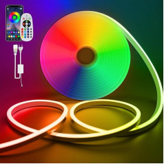 SPAHER RGB Neon LED Strip 25 m Dimmable LED Strip Outdoor with App Control 230 V, IP65 RGB Remote Control and Bluetooth Connection Function, DIY Function, Music Syn [Energy Class F]