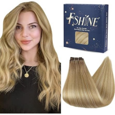 Fshine Hair Extensions Real Hair Weaving 40 cm Balayage Colour 6 Fading To 27 Honey Blonde And 60 Blonde Extensions Weave Remy Human Hair Straight Bundles, 100 g