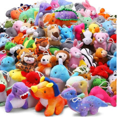 SWUNXION Pack of 72 Mini Cuddly Toys (Dinosaur, Zoo, Sea) Party Favors for Kids, Perfect for Filling Claw Machines, Gift Bags, Keychain, Carnival Prizes, Stuffed Animal