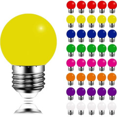 MAYCOLOR Coloured LED Bulbs E27 3 W Replaces 30 W, 240 Lumens, Plastic, Colourful Bulbs E27, LED Fairy Lights Outdoor Ideal for Wedding, Gardens, Party, Bar, Home Decor, Pack of 40