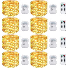 kolpop Pack of 8 Fairy Lights Battery, 12 m 120 LED 8 Modes Wire with Remote Control and Timer Waterproof for Outdoor Indoor Christmas Tree Decoration, Warm White