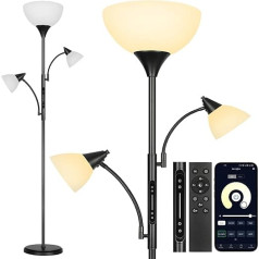 OUTON Floor Lamp with 3 Reading Lamps, LED Dimmable Ceiling Floodlight, Floor Lamp with Remote Control, Touch, App Control, 4 Colour Temperatures, 1H Timer, Memory Function, 3 x 9 W Bulbs, for Office
