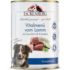 TACKENBERG Vitalmenu of Lamb with Zucchini & Herbs Wet Food Tin for Dogs - Premium Quality Dog Food - Natural Grain-Free - 24 x 400 g