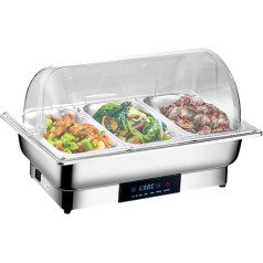 CEIEVER Electric Chafing Dish Stainless Steel Food Warmer Buffet Warmer 9L Catering Warming Container Stainless Steel Adjustable Temperature 35-90°C Food Warmer for Buffets and Banquets (3 Squares)