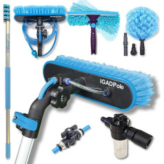 IGAD Pole 17 ft (5 m) Washing Kit: Water-fed Brush, Cobweb Duster and 10 Inch (25 cm) Squeegee and Soap Dispenser, Window Cleaning Pole, Water Fed Telescopic Brush, Window Cleaner Equipment