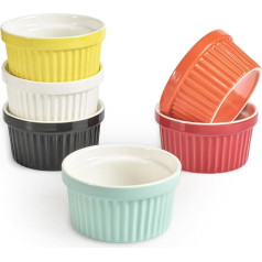 homEdge Porcelain Ramekins Set, 240 ml, Ice Cream, Creme Brulee Ramekins Soufflée Cups for Baking, Set of 6, Multi-Colour