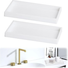 Pack of 2 Bathroom Trays, Silicone Bathroom Trays, Bathroom Sink Storage Tray, Non-Slip Rectangular Tray, Plate Tray, for Fabric, Candles, Towel, Cosmetic (White)