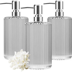3 Pack Glass Soap Dispenser, 500 ml, Versatile Lotion Liquid Soap Dispenser, Hand Soap Dispenser with Pump for Bathroom, Countertop, Kitchen, Laundry Room (Transparent), Colourless