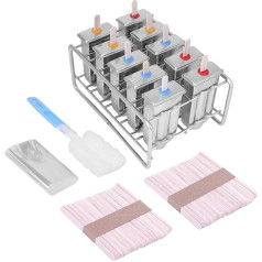 LetCart Popsicle Moulds Stainless Steel - 10 Moulds Stainless Steel Ice Cream Pop Mould Lolly Popsicle + 100 Pieces Stick Holder Round Head for Kitchen Adults School Ice Cream DIY Summer