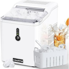 VINATO Ice Cube Machine, Small Ice Cube Machine, 9 Ice Cubes in Just 6 Minutes, Low Noise Operation, Ice Cube Maker 15 kg/24 h, White