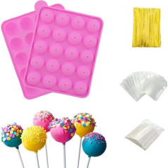 Rigrer BPA Free Silicone Cake Pop Mold with 100 Cake Pop Sticks + 100 Treat Bags + 100 Twist Bands in Yellow Ideal for Hard Candy, Lollipop, Cake Pop and Party Cupcake