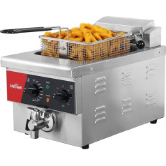 CROSSON 6L Electric Worktop Fryer Extra Large with Drain, Timer, Basket and Lid for Restaurant Use 120 V, 1800 W Commercial Fryers (6 V EU)