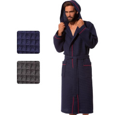 Morgenstern Men's Bathrobe Lightweight Waffle Fabric 100% Cotton Hood Long