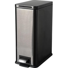 JM ·YIPENG Bathroom Rubbish Bin, 10 L, Rectangular Pedal Bin with Lid, Black Stainless Steel, Slim Bin with Inner Bucket, Waste Bin for Bathroom, Bedroom, Study Room, Kitchens