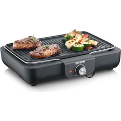 SEVERIN PG 8556 Table Grill with Grill Plate, for Indoor and Outdoor Use, Aluminium Die-Cast Plate, Electric Grill with Quick Grill Start, Adjustable up to 230°C, 2,200 W, Black