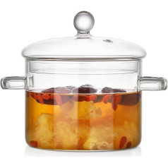Glass Pan, Double Handle Glass Pan with Lid 1.6 Litre Pan, Heat Resistant Clear Glass Cooking Pan and Pan with Lid for Cooking Pasta, Soups, Teas and Salads, Glass Cooking Pan and Clear Glass