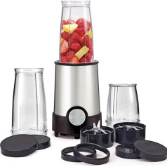BELLA Personal Size Rocket Blender, Perfect for Smoothies, Shakes and Healthy Drinks, Easy to Grind, Base with 240W Motor, 12 Piece Blender Set, Stainless Steel/Black
