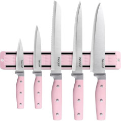 hecef Knife Magnetic Strip with 5-Piece Sharp Kitchen Knife Set, 33 cm Magnetic Knife Holder with Stainless Steel Knife Set, Magnet for Knives (Pink)