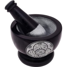 Divit Shilp Mortar and Pestle, Made of Heavy Duty Polished Hard Stone, Natural Stone Grinder for Spices, Pastes, Herbs, Spices etc. (Black with Engraving)