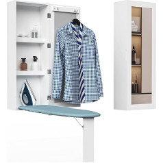 Organizedlife Ironing Board, Wall Mounted Ironing Board Cabinet, Folding Wall Ironing Board with Front Dressing Mirror, Compact Ironing Board with Foldable Support Leg, Space-Saving, Multifunctional,