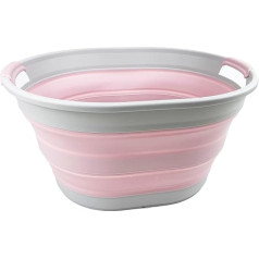 SAMMART Plastic Collapsible Laundry Basket 23L Oval Tub/Basket - Foldable Storage Bin / Organiser - Portable Wash Basin (Grey/Pale Pink)
