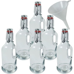 Viva Haushaltswaren 6 Glass Bottles/Gallon 200 ml with screw tops for Self-Filling incl. a White Filling Funnel Diameter 9 cm