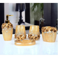 Luxuriöses Badezimmer-Set aus Kunstharz im europäischen Stil, mit 5 Seifenspendern, Zahnbürstenhalter, Seifenständer, Tasse, elegantes Badzubehör für Heimdekoration und Organisation