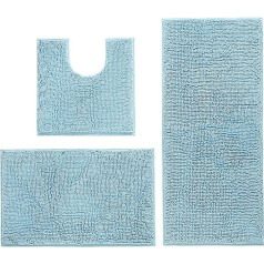 Hodeacc Non Slip Bath Mat Set, High Water Absorption Density, Soft Microfiber Pedestal Mat, Toilet Pedestal Mat, Machine Washable, Set of 3 (Light Blue)