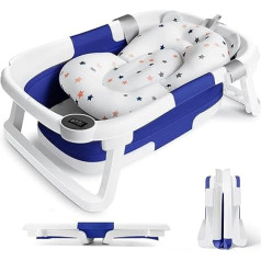 Bathtub Seats for Babies, Foldable Baby Bathtub with Thermometer, Foldable Non-Slip Feet, Portable Baby Bathtub, Foldable Baby Bathtub, with Newborn Pillow