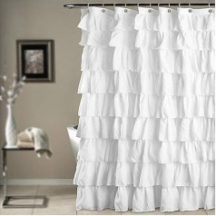 Lanmei Shower Curtain with Ruffles, Waterproof Polyester Fabric Shower Curtain Waterproof, Opaque, White, Chic Lace, Polyester Shower Curtain Made of Lace 70 x 70 Inches