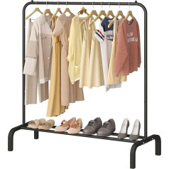 JIUYOTREE Clothes Rack, Clothes Rack, Metal Clothes Rail, Heavy Duty Clothes Rail with Bottom Rack for Coats, Skirts, Shirts, Sweaters, Black
