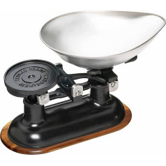 KitchenCraft Natural Elements Vintage Style Kitchen Balance Scales with Wooden Stand, Cast Iron, 29.5 x 14.5 x 17.5 cm